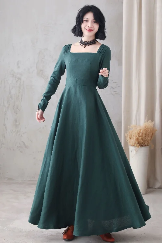 Long sleeve Linen Maxi dress with pocket 3285 Elegant Sleeveless Maxi Dress