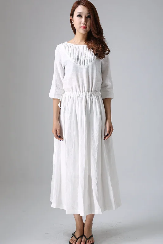 womne's long White maxi dress 0803# Elegant Maxi Dress with Belt