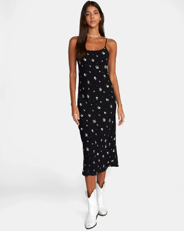 Maiden Midi Dress - RVCA Black Elegant Puff Sleeve Midi Dress