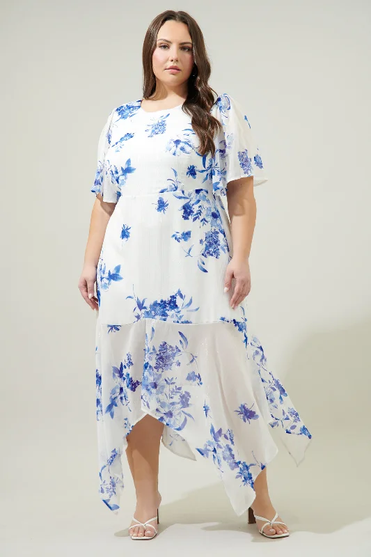 Mariposa Floral Aerin Asymmetrical Flutter Midi Dress Curve Elegant Maxi-Midi Hybrid Dress