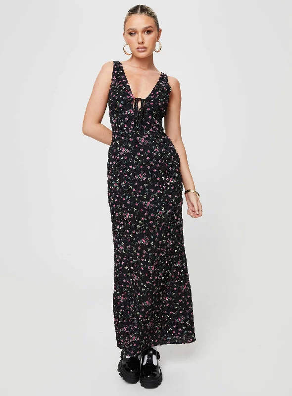 Marlita Maxi Dress Black Cozy Ruffle Sleeve Maxi Dress