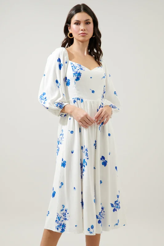 Mildred Floral Granger Puff Sleeve Midi Dress Stylish Long Sleeve Floral Midi Dress