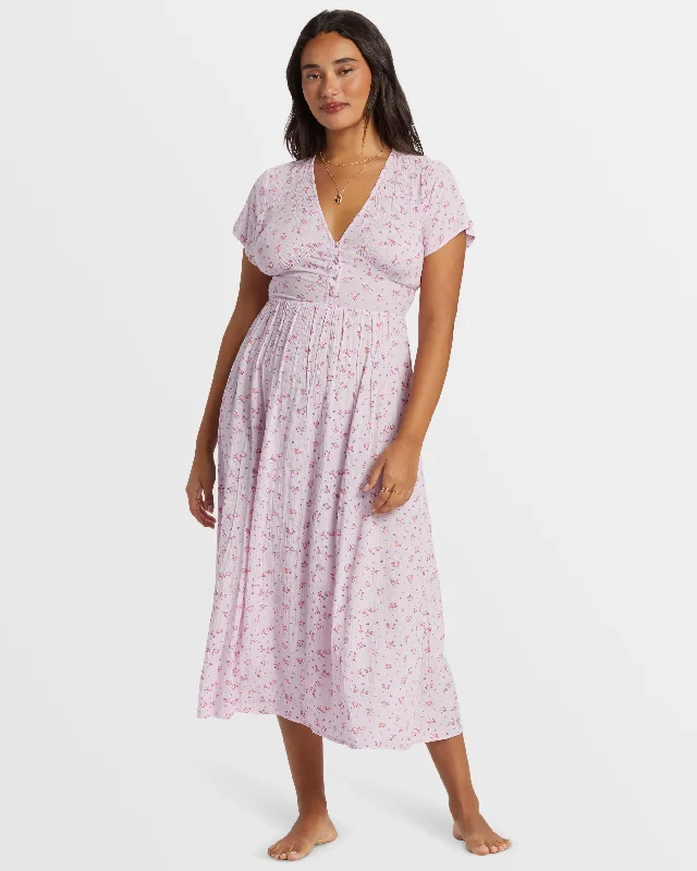 Morning Sky Midi Dress - Iced Lavender Cozy Wide Strap Midi Dress