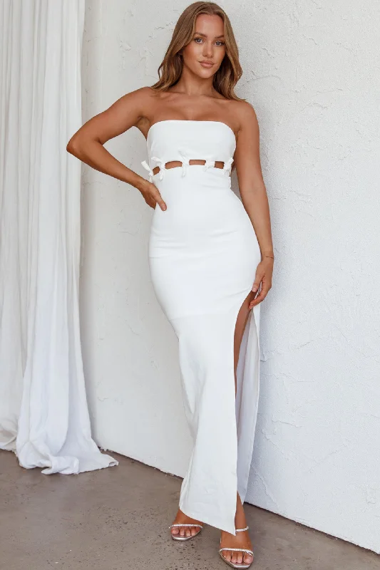 Mykonos Nights Strapless Maxi Dress White Elegant Floral Maxi Dress