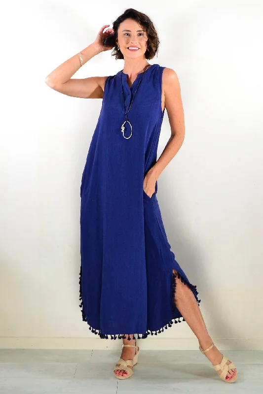 Navy Sleeveless Maxi Dress Tunic Trendy Maxi Dress with Bow