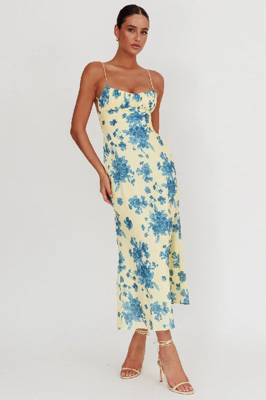 Nerida Low Back Twist Floral Maxi Dress Yellow Cozy Cold-Shoulder Maxi Dress