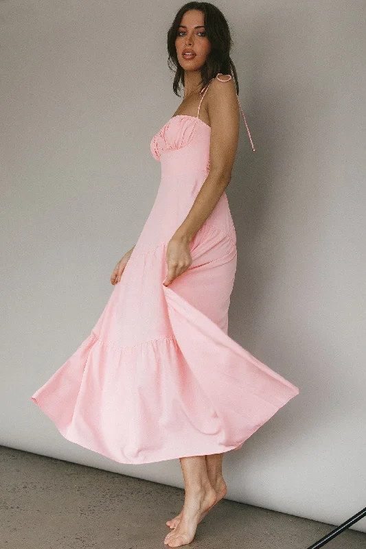 New Light Tied Shoulder Maxi Dress Blush Stylish One-Shoulder Maxi Dress