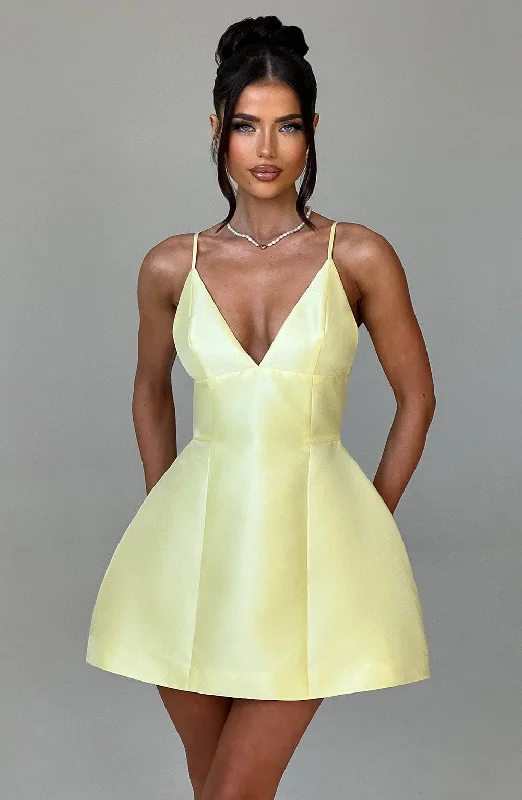 Nicole Mini Dress - Lemon Stylish Sweetheart Mini Dress