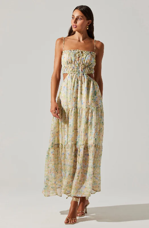 Odina Floral Maxi Dress Comfortable Ruffle Hem Maxi Dress