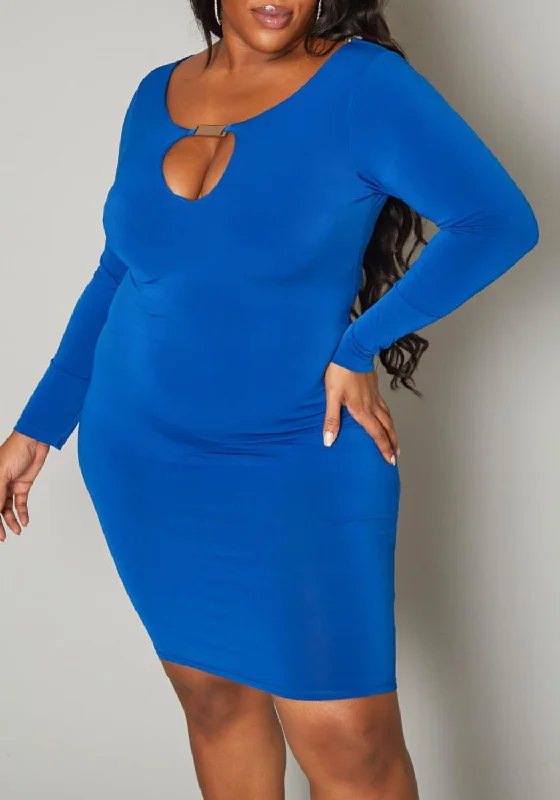 HI Curvy Plus Size Women Keyhole Cut Out Bodycon Mini Dress Chic Bohemian Mini Dress