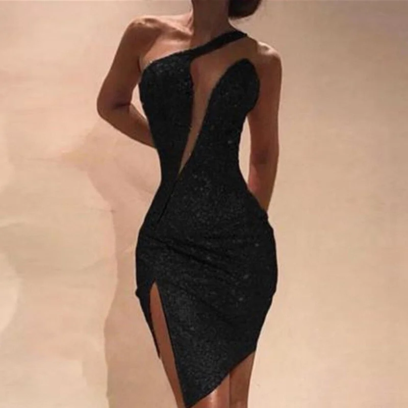 DressBetty - Plus Size Women's Dresses Sexy Clod Shoulder Sequins Split Sleeveless Nightclub Party Sleeveless Mini Dress For Women Casual V-Neck Mini Dress