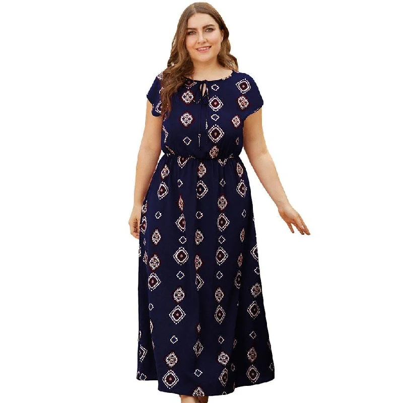 Printed Short-Sleeve Maxi Dress Comfortable Flowy Maxi Dress