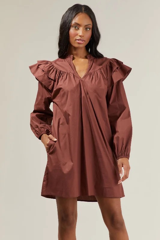 Prissy Poplin Ruffle Mini Dress Fashionable Off-Shoulder Mini Dress