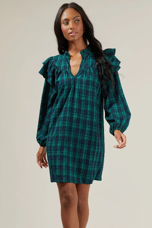 Raquel Plaid Babydoll Mini Dress Elegant Silk Mini Dress