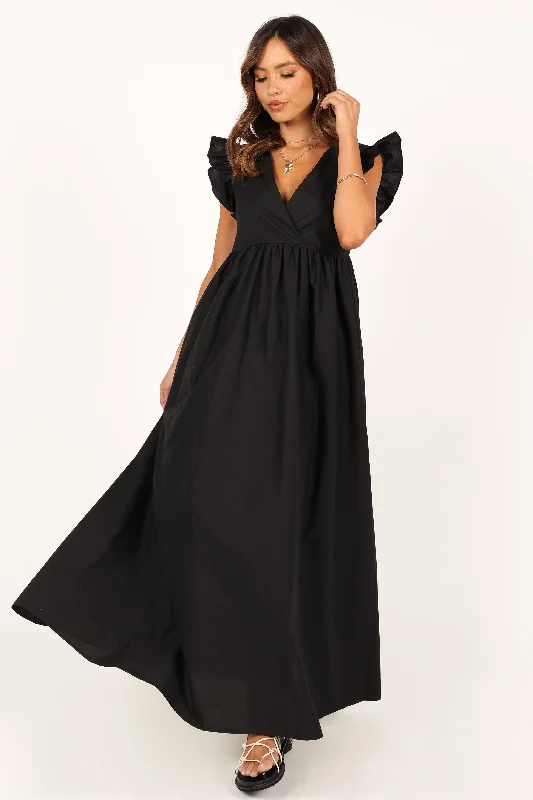 Scout Frill Shoulder Maxi Dress - Black Classic A-Line Maxi Dress