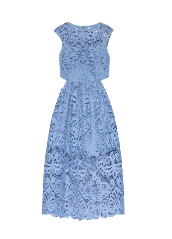 Self-Portrait blue lace cut out midi dress Chic Floral Print Midi Dress