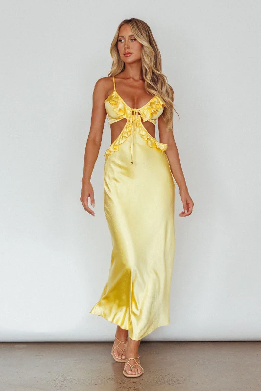 Stole My Heart Frill Trim Maxi Dress Yellow Comfortable T-Shirt Maxi Dress