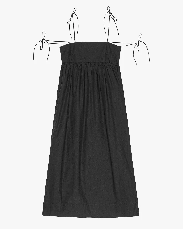 Cotton Poplin String Midi Dress Comfortable Lace-Up Midi Dress