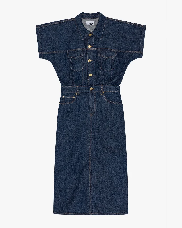 Rinse Stitching Denim Midi Dress Fashionable Casual Midi Dress