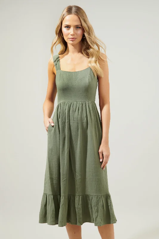 Sunnyvale Linen Jumper Midi Dress Fashionable Shift Midi Dress