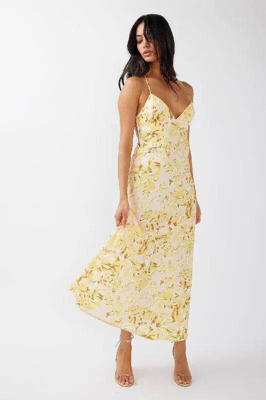 True Divine Strappy Back Maxi Dress Floral Sun Stylish Pleated A-Line Maxi Dress