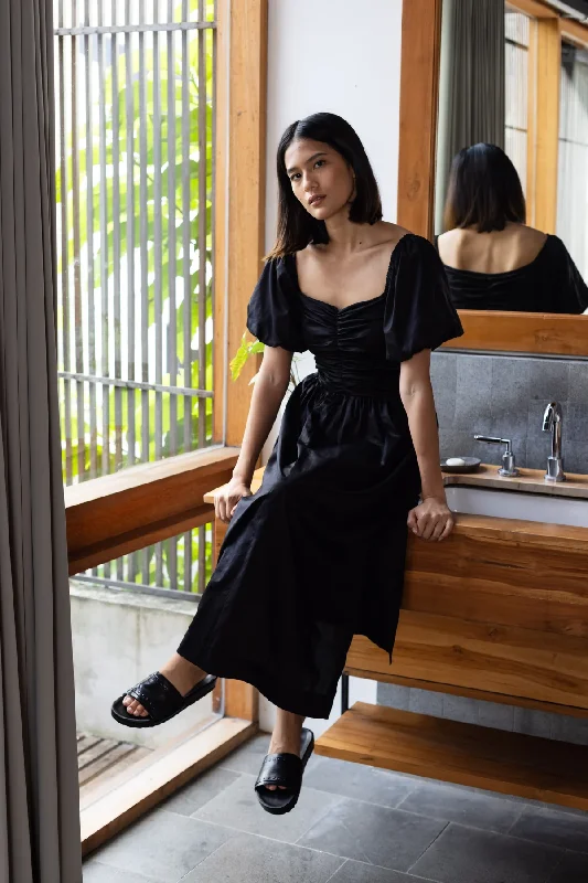 With Love Midi Dress - Black Fashionable High-Low Midi Dress