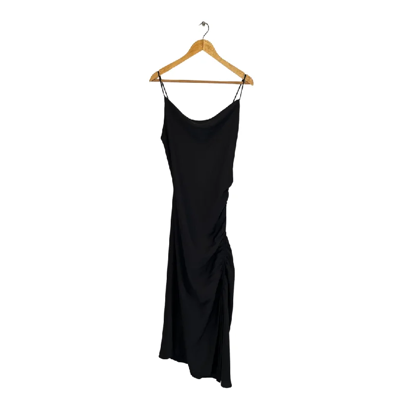 ZARA Black Satin Slip Cinched Maxi Dress | Pre Loved | Trendy V-Neck Maxi Dress