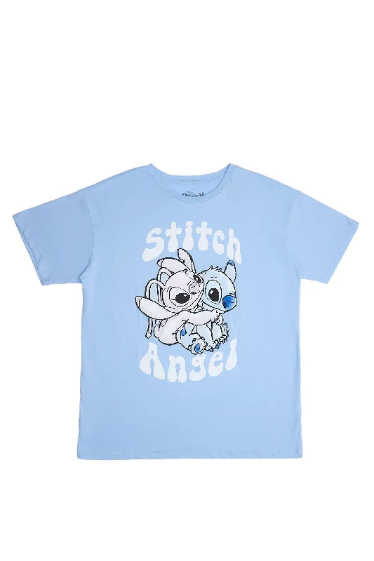 Stitch And Angel Hug Graphic Classic Tee Mesh Blend Leather Blend Suede Blend