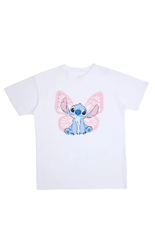 Stitch Butterfly Graphic Classic Tee Collared Crew Neck Turtle Neck