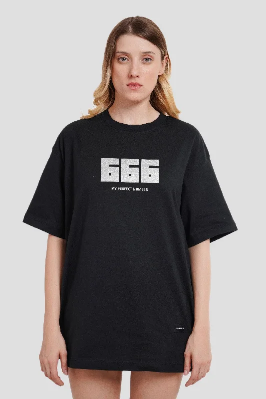 666 Black Oversized Fit T-Shirt Women Collared Crew Neck Turtle Neck