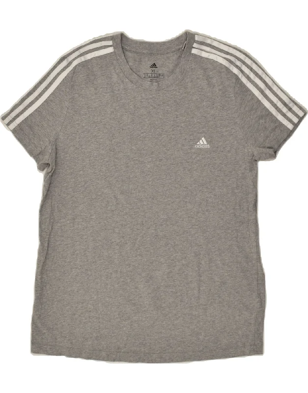 ADIDAS Womens T-Shirt Top UK 20/22 XL Grey Cotton Oversized T-Shirt Spandex breathable