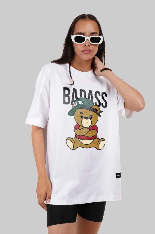 Badass Teddy White Oversized Fit T-Shirt Women Boxy Fit Fitted Loose