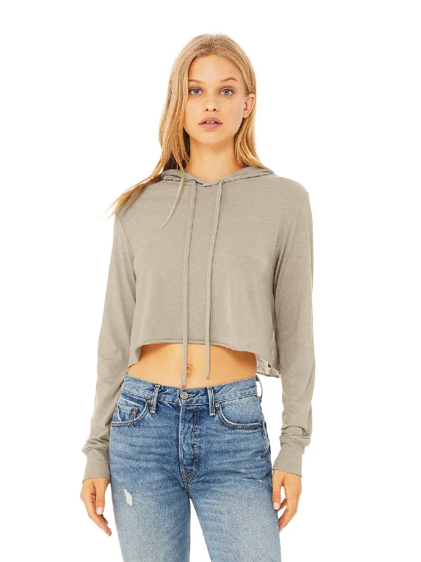 Bella+Canvas Ladie's Cropped Long Sleeve Hoodie T-Shirt Zippered Front Buttoned Front Snap Front