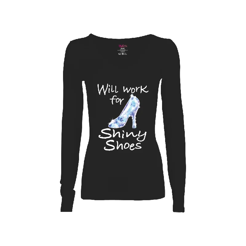 Will Work for Shiny Shoes Long-Sleeve T-Shirt Solid Color Striped Floral