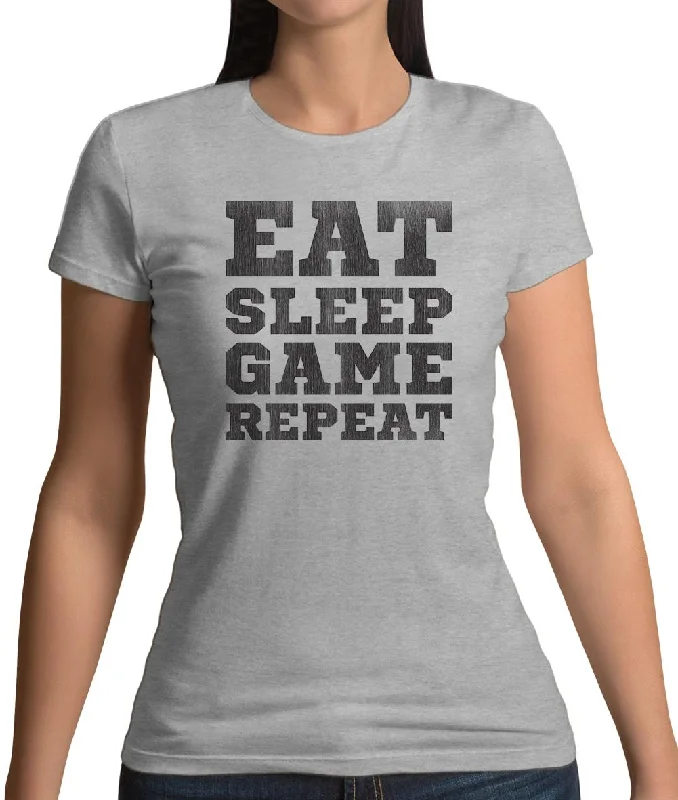 Eat Sleep Game Repeat Womens T-Shirt Spandex Blend Rayon Blend Denim Blend