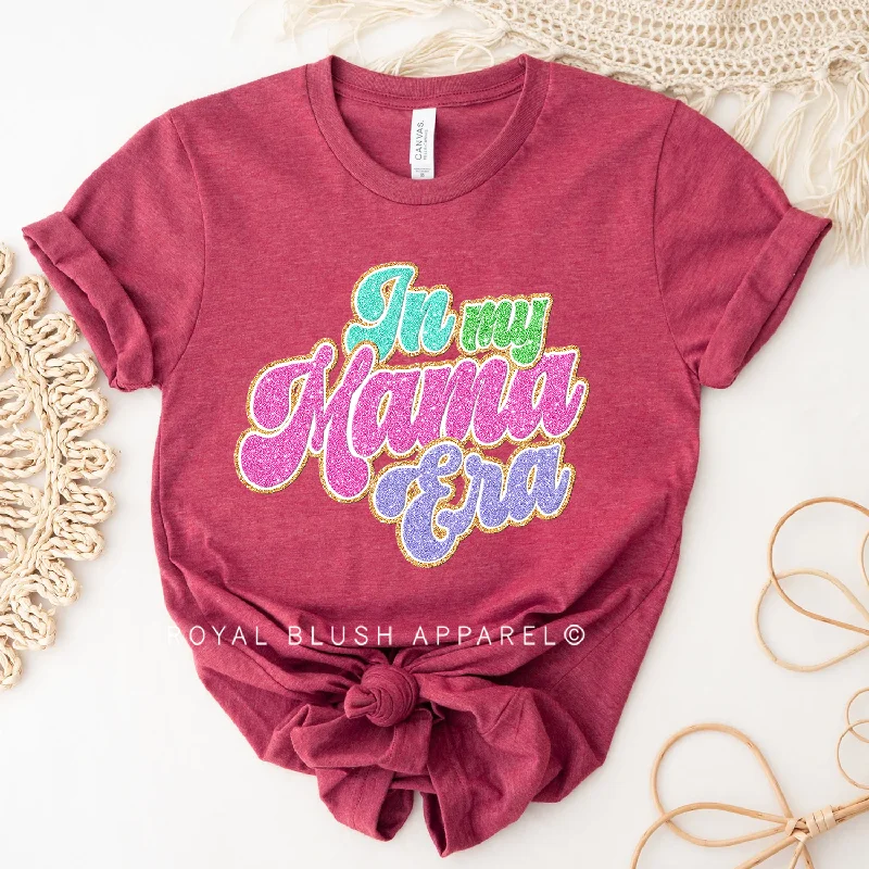 Faux Glitter In My Mama Era Relaxed Unisex T-shirt Notch Collar Peter Pan Collar Cowl Neck