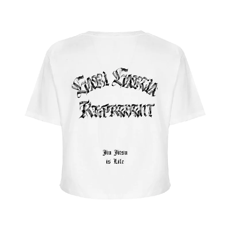 Gabi Garcia 'Typography' Women's Crop Tee [WHITE] LIMITED EDITION Chenille Brocade Lace