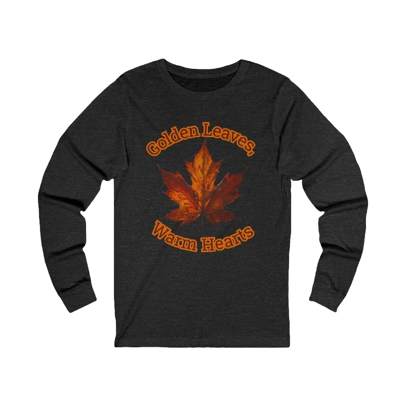 Golden Leaves, Warm Hearts Unisex Jersey Long Sleeve Tee Mesh Blend Leather Blend Suede Blend