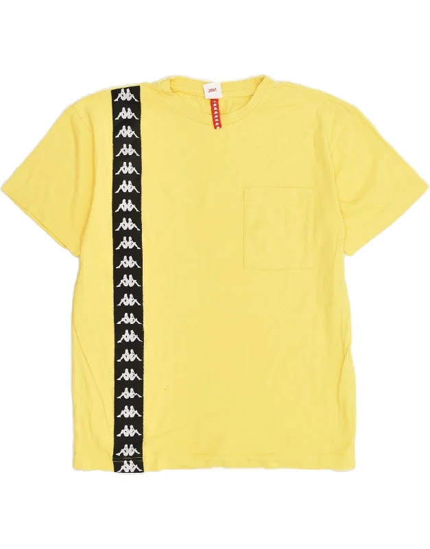 KAPPA Womens T-Shirt Top UK 10 Small Yellow Cotton Zippered Front Buttoned Front Snap Front