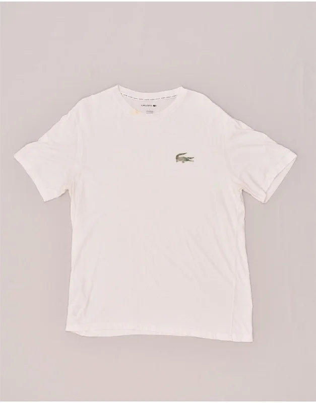 LACOSTE Womens T-Shirt Top UK 16 Large White Cotton Chenille Brocade Lace