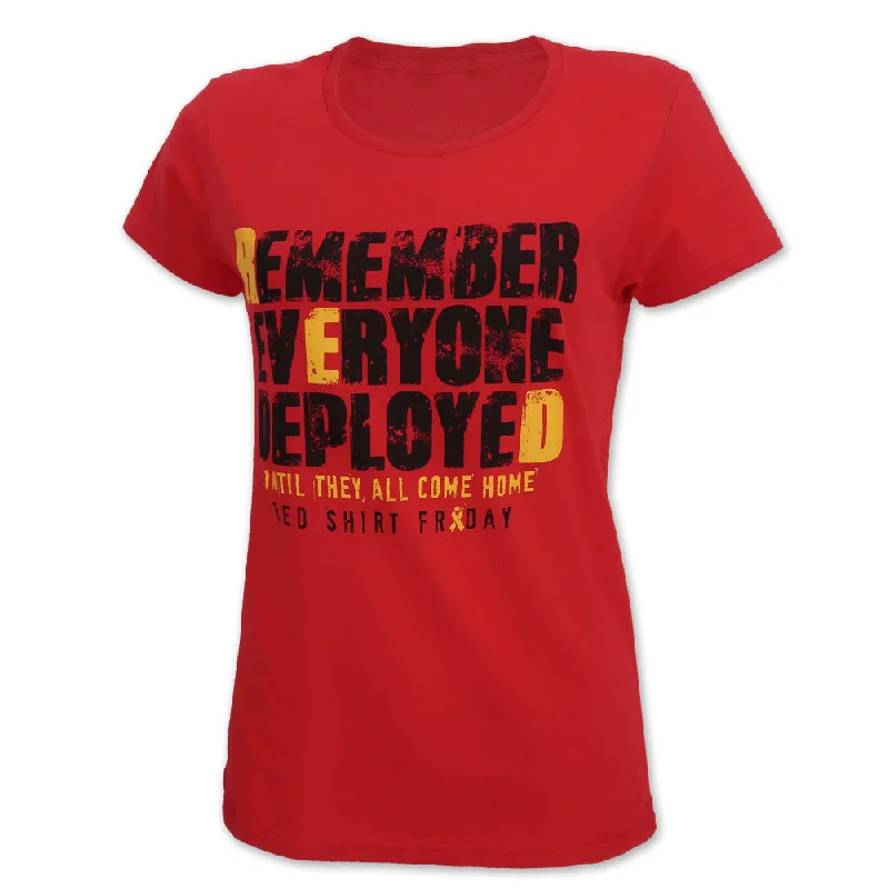 Ladies Remember Everyone Deployed T-Shirt (Red) Seamless Knitted Crochet