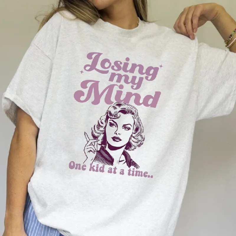 Losing My Mind Retro Graphic Women's T-shirt Chenille Brocade Lace