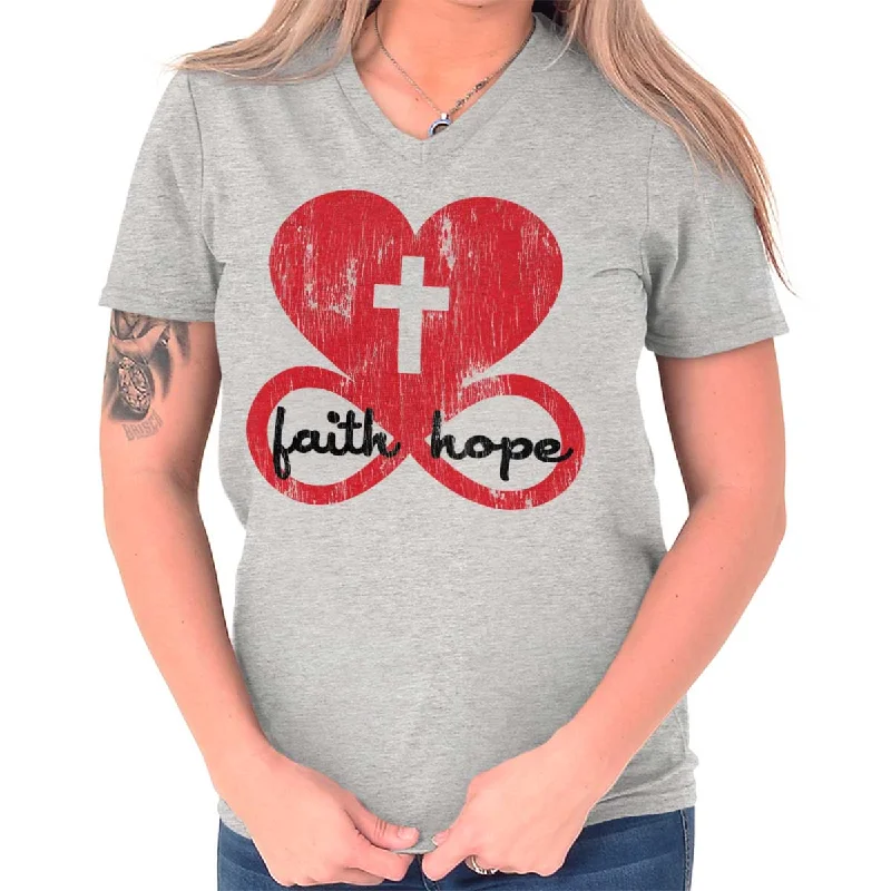 Love Faith Hope V-Neck T-Shirt Rayon Velvet Corduroy