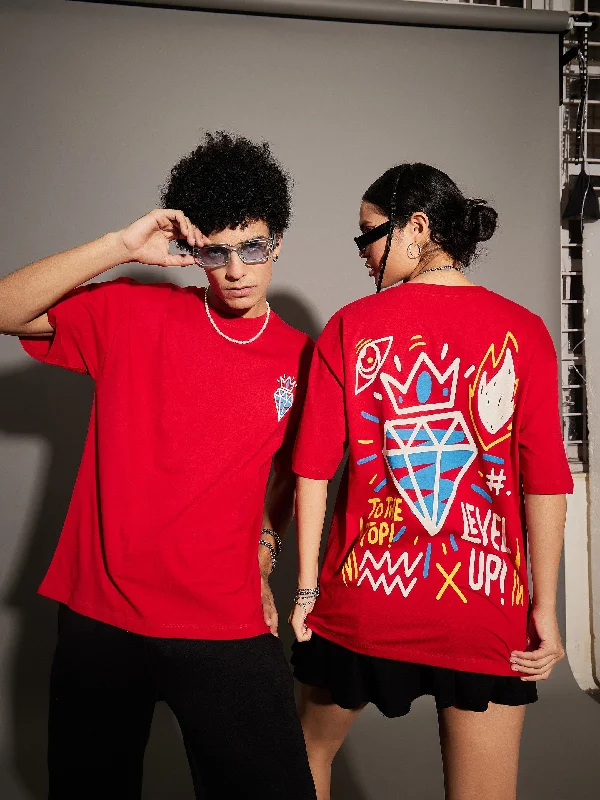 Lyush Red LEVEL UP Oversized T-Shirt Thin T-Shirt Open Front Quick Dry