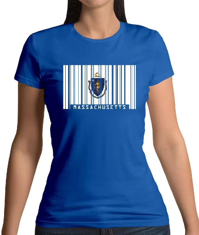 Massachusetts Barcode Style Flag Womens T-Shirt Houndstooth Herringbone Solid