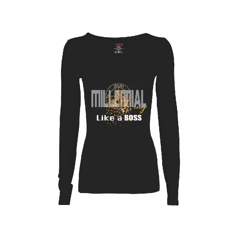 Millennial-ing Like A Boss Long-Sleeve T-Shirt Silk Blend Satin Velvet