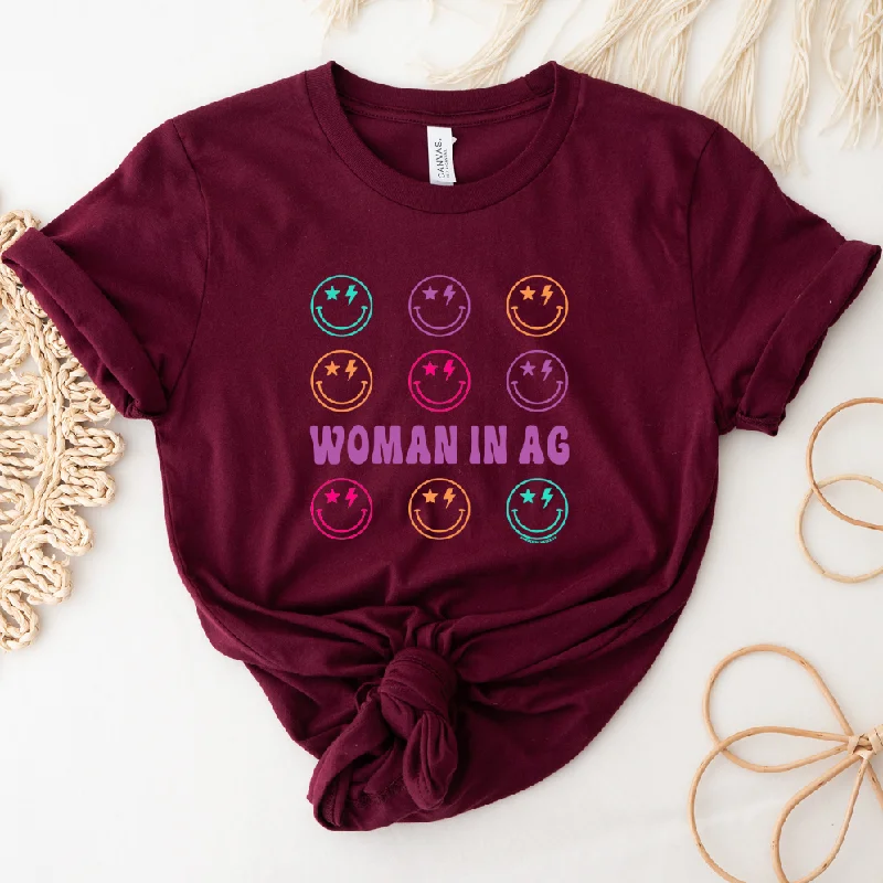 Retro Smile Woman In Ag T-Shirt (XS-4XL) - Multiple Colors! Handmade Hand-knitted Hand-woven