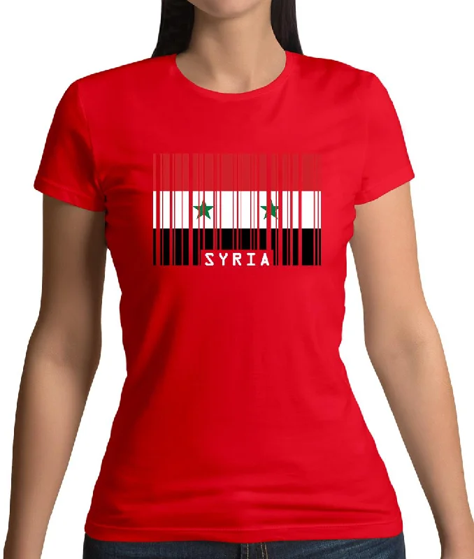 Syria Barcode Style Flag Womens T-Shirt Cashmere Blend Cotton Blend Poly Blend