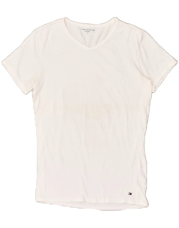 TOMMY HILFIGER Womens T-Shirt Top UK 14 Medium White Cotton Elasticated Padded Insulated