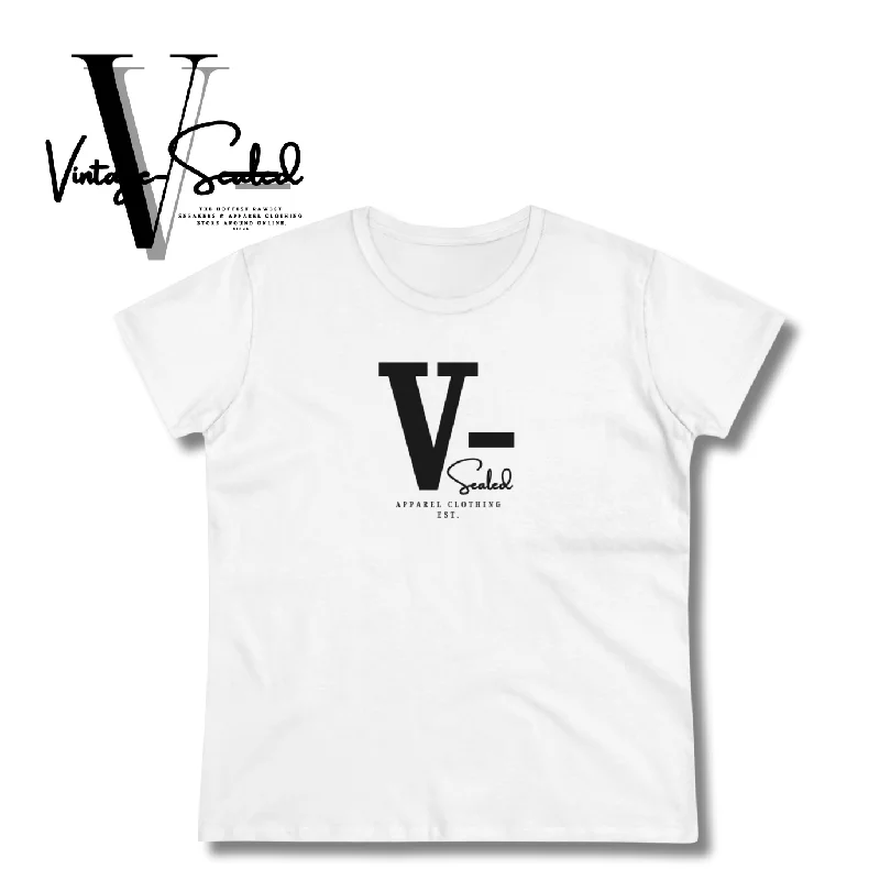 Vintage-Sealed "V-Sealed" Apparel T-Shirts Short Sleeves| Brand New Women's Fashion Asymmetrical Pockets Print